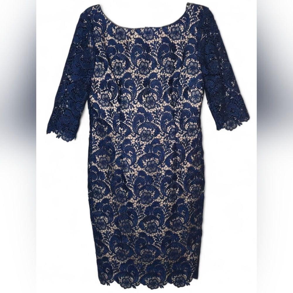 Eliza J Lace Over Nude Sheath Dress